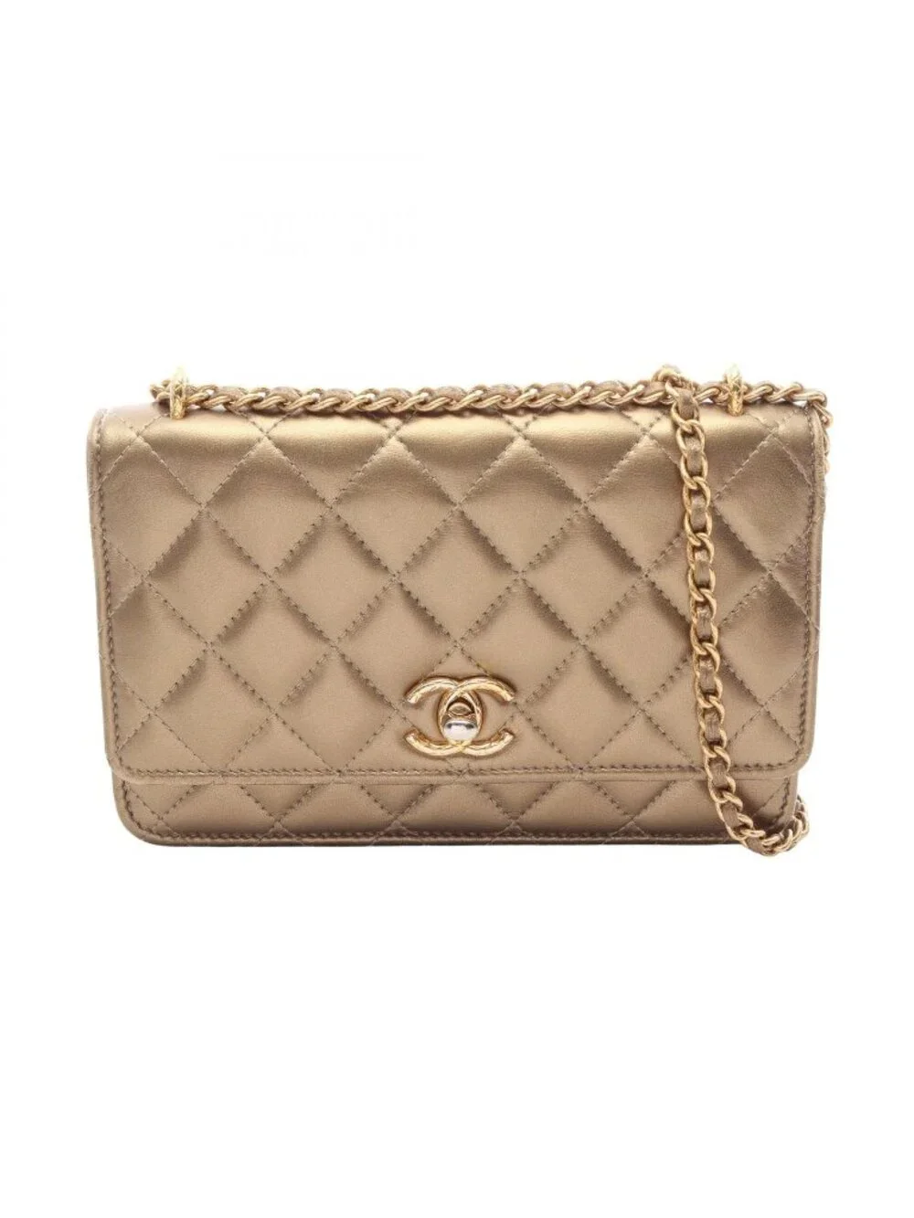 Chanel Shoulder Bag Quilted Gold Lambskin Chain Wallet